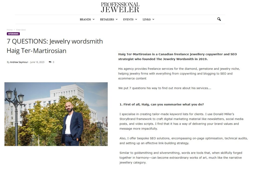 Jewellery Copywriter Interview for Professional Jeweler