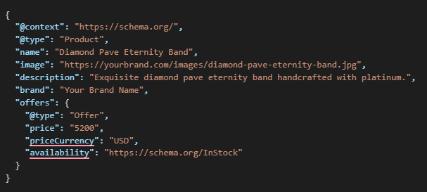 SEO for jewelry brands: Schema Markup Example
