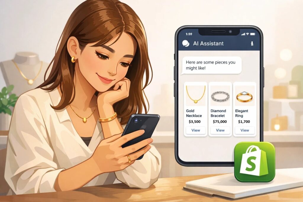 Buying fine jewelry via AI Commerce for Shopify